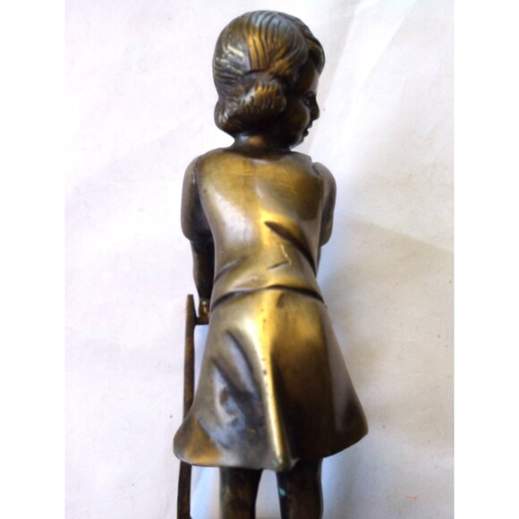 Set of Two (2) Doorstops 11" Girls Standing On Chair Bronze Statues - Picture 15 of 16